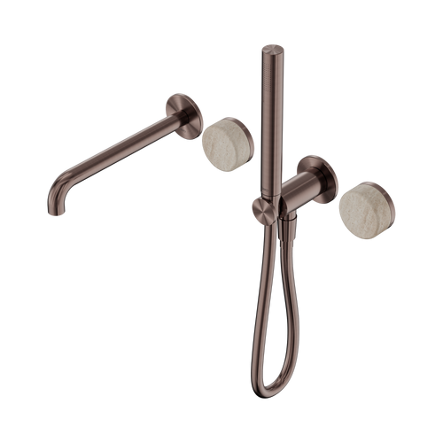 Serenity Progressive Shower System with Spout with Rome Travertine Handle and Slim Shower Brushed Bronze [308889]