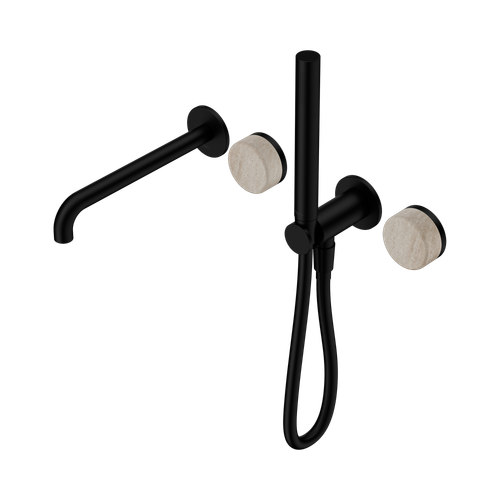Serenity Progressive Shower System with Spout with Rome Travertine Handle and Slim Shower Matte Black [309025]