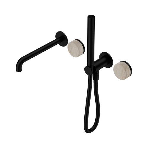 Serenity Progressive Shower System with Spout with Rome Travertine Handle and Slim Shower Matte Black [309025]