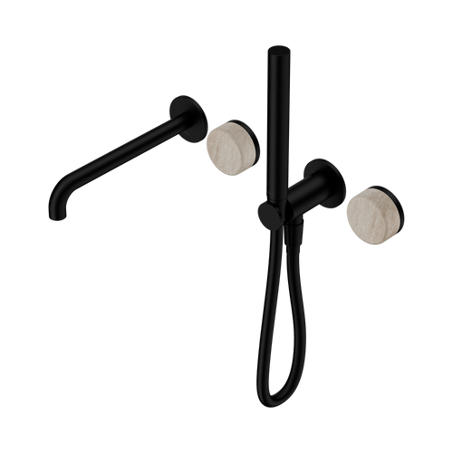 Serenity Progressive Shower System with Spout with Rome Travertine Handle and Slim Shower Matte Black [309025]