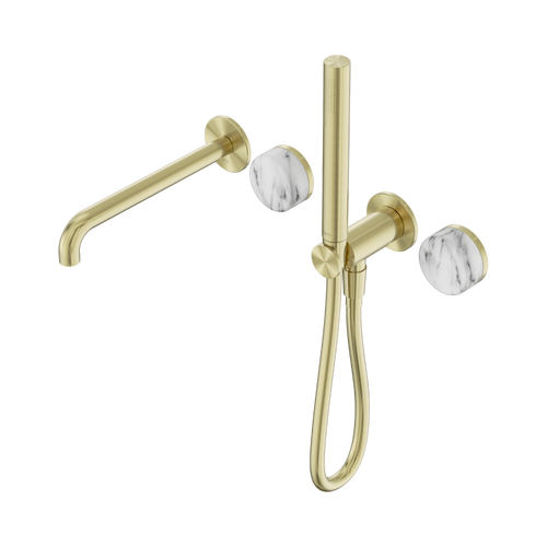 Serenity Progressive Shower System with Spout with Arabescato Corchia Handle and Slim Shower Brushed Gold [308915]