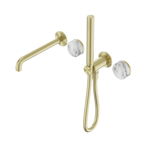 Serenity Progressive Shower System with Spout with Arabescato Corchia Handle and Slim Shower Brushed Gold [308915]