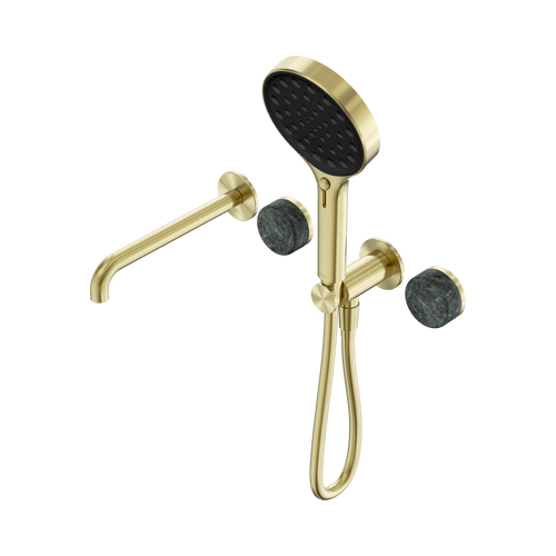 Serenity Progressive Shower System with Spout with Verde Alpi Handle and Serenity Hand Shower Brushed Gold [309137]