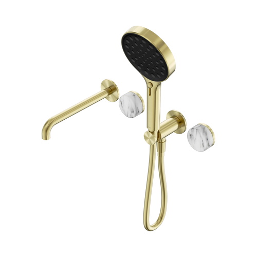 Serenity Progressive Shower System with Spout with Arabescato Corchia Handle and Serenity Hand Shower Brushed Gold [309097]