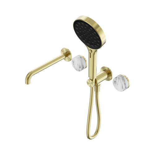 Serenity Progressive Shower System with Spout with Arabescato Corchia Handle and Serenity Hand Shower Brushed Gold [309097]