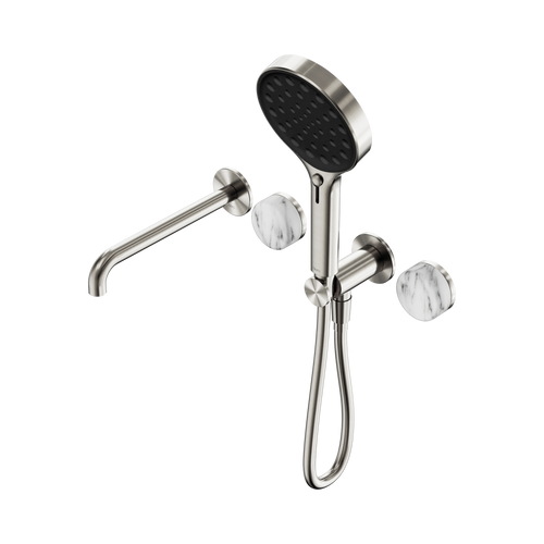 Serenity Progressive Shower System with Spout with Arabescato Corchia Handle and Serenity Hand Shower Brushed Nickel [309112]