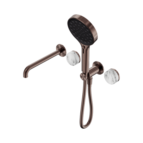 Serenity Progressive Shower System with Spout with Arabescato Corchia Handle and Serenity Hand Shower Brushed Bronze [309139]