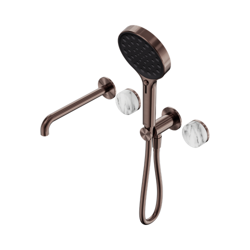 Serenity Progressive Shower System with Spout with Arabescato Corchia Handle and Serenity Hand Shower Brushed Bronze [309139]