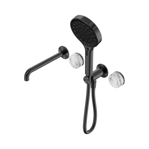 Serenity Progressive Shower System with Spout with Arabescato Corchia Handle and Serenity Hand Shower Gunmetal [309129]