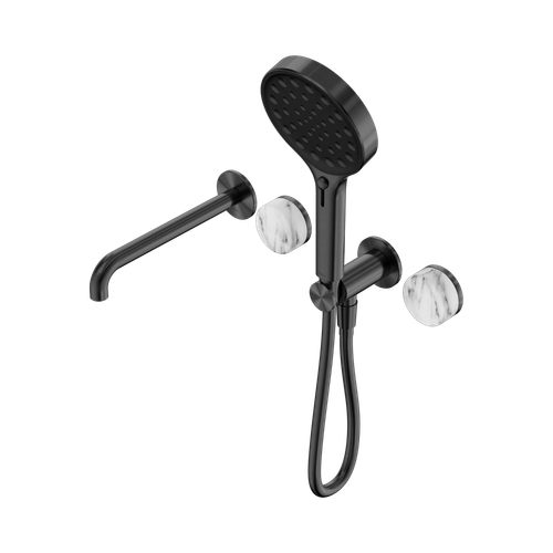 Serenity Progressive Shower System with Spout with Arabescato Corchia Handle and Serenity Hand Shower Gunmetal [309129]
