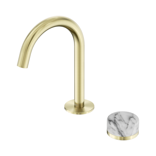 Serenity Progressive Basin Mixer Arc Spout with Arabescato Corchia Handle Brushed Gold [309073]