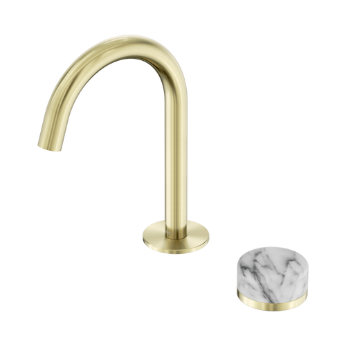Serenity Progressive Basin Mixer Arc Spout with Arabescato Corchia Handle Brushed Gold [309073]