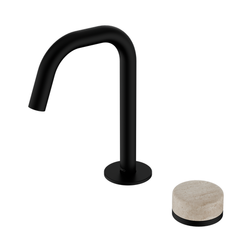 Serenity Progressive Basin Mixer Edge Spout with Rome Travertine Handle Matte Black [309212]