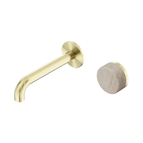 Serenity Progressive Wall Basin Mixer 160mm Spout with Rome Travertine Handle Brushed Gold [308957]