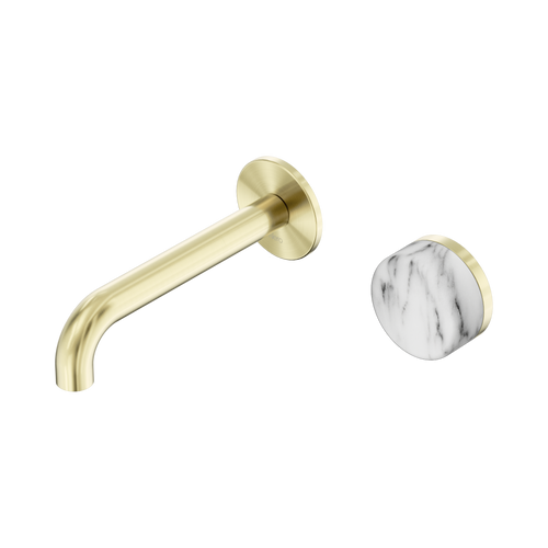 Serenity Progressive Wall Basin Mixer 160mm Spout with Arabescato Corchia Handle Brushed Gold [309037]