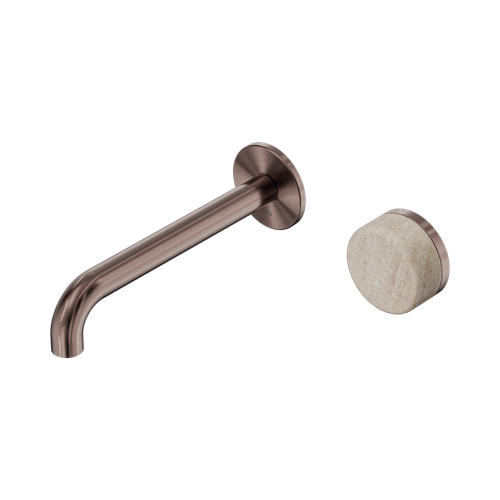 Serenity Progressive Wall Basin Mixer 185mm Spout with Rome Travertine Handle Brushed Bronze [309081]
