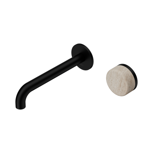 Serenity Progressive Wall Basin Mixer 185mm Spout with Rome Travertine Handle Matte Black [308958]