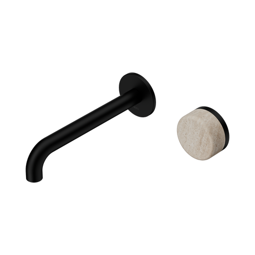 Serenity Progressive Wall Basin Mixer 185mm Spout with Rome Travertine Handle Matte Black [308958]