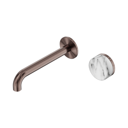 Serenity Progressive Wall Basin Mixer 185mm Spout with Arabescato Corchia Handle Brushed Bronze [309079]