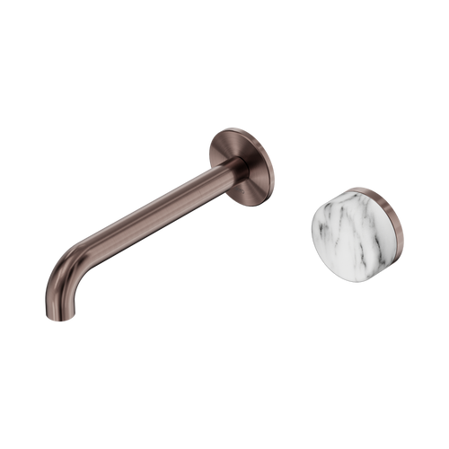 Serenity Progressive Wall Basin Mixer 185mm Spout with Arabescato Corchia Handle Brushed Bronze [309079]