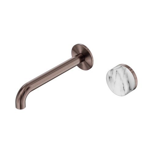Serenity Progressive Wall Basin Mixer 185mm Spout with Arabescato Corchia Handle Brushed Bronze [309079]