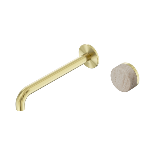 Serenity Progressive Wall Basin Mixer 220mm Spout with Rome Travertine Handle Brushed Gold [308845]