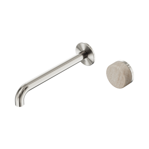 Serenity Progressive Wall Basin Mixer 220mm Spout with Rome Travertine Handle Brushed Nickel [309005]