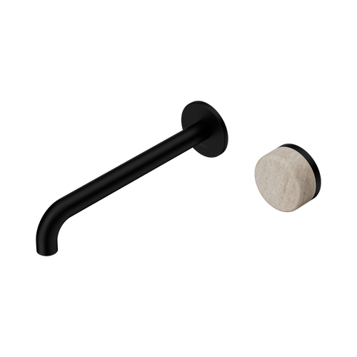 Serenity Progressive Wall Basin Mixer 220mm Spout with Rome Travertine Handle Matte Black [308987]