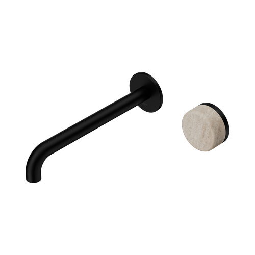 Serenity Progressive Wall Basin Mixer 220mm Spout with Rome Travertine Handle Matte Black [308987]