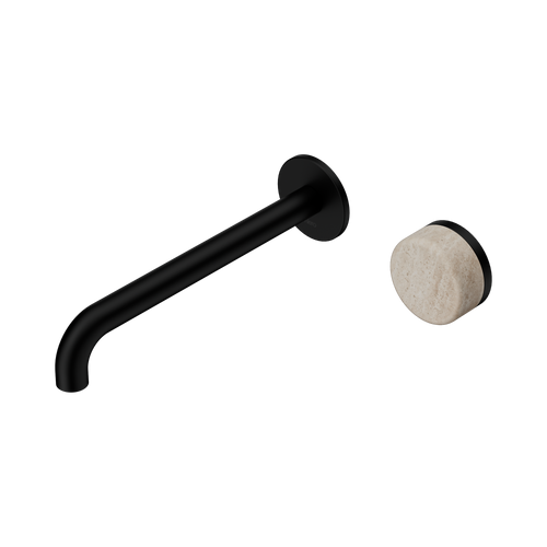 Serenity Progressive Wall Basin Mixer 220mm Spout with Rome Travertine Handle Matte Black [308987]