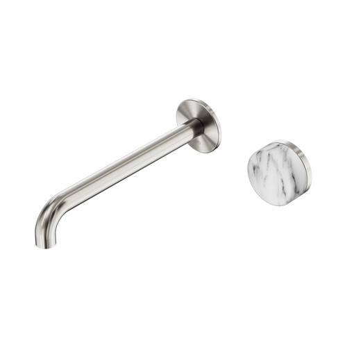 Serenity Progressive Wall Basin Mixer 220mm Spout with Arabescato Corchia Handle Brushed Nickel [308893]