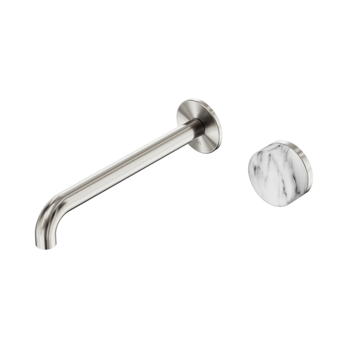 Serenity Progressive Wall Basin Mixer 220mm Spout with Arabescato Corchia Handle Brushed Nickel [308893]