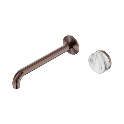 Serenity Progressive Wall Basin Mixer 220mm Spout with Arabescato Corchia Handle Brushed Bronze [309102]