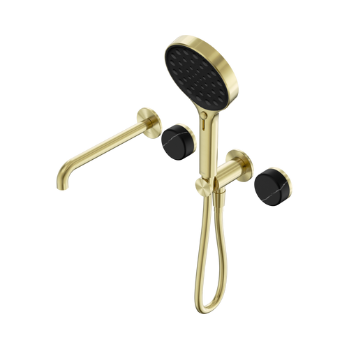 Serenity Progressive Shower System with Spout with Marquina Black Handle and Serenity Hand Shower Brushed Gold [308851]