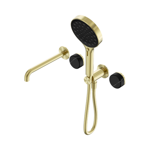 Serenity Progressive Shower System with Spout with Marquina Black Handle and Serenity Hand Shower Brushed Gold [308851]