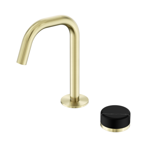 Serenity Progressive Basin Mixer Edge Spout with Marquina Black Handle Brushed Gold [309196]