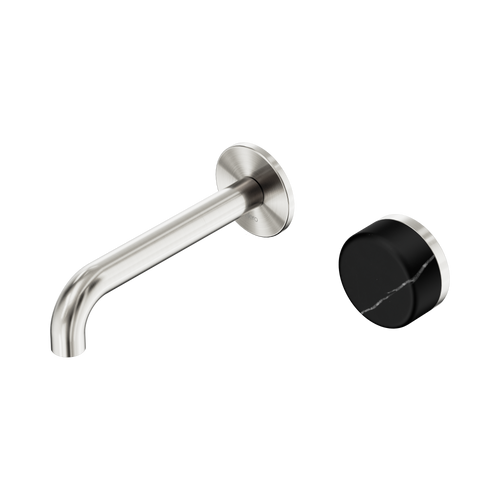 Serenity Progressive Wall Basin Mixer 160mm Spout with Marquina Black Handle Brushed Nickel [308967]