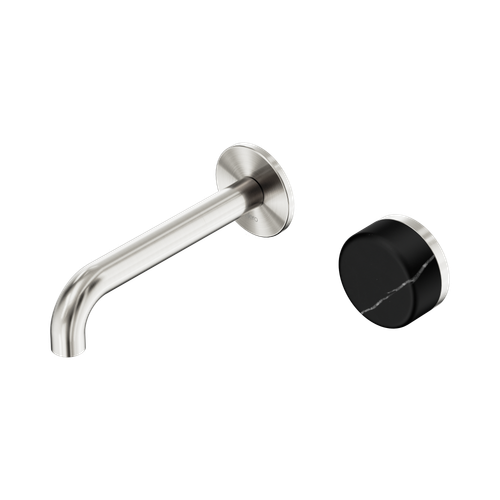 Serenity Progressive Wall Basin Mixer 160mm Spout with Marquina Black Handle Brushed Nickel [308967]