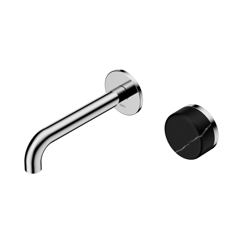 Serenity Progressive Wall Basin Mixer 160mm Spout with Marquina Black Handle Chrome [308954]