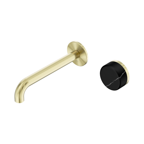 Serenity Progressive Wall Basin Mixer 185mm Spout with Marquina Black Handle Brushed Gold [308944]