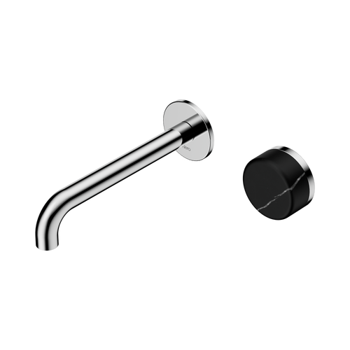 Serenity Progressive Wall Basin Mixer 185mm Spout with Marquina Black Handle Chrome [308964]