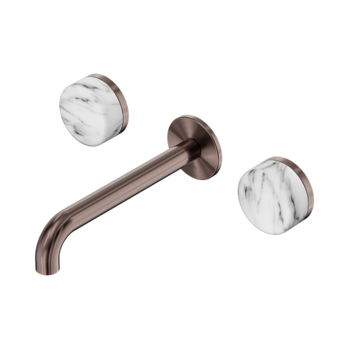 Serenity Wall Basin Set 185mm Spout with Arabescato Corchia Handle Brushed Bronze [309319]