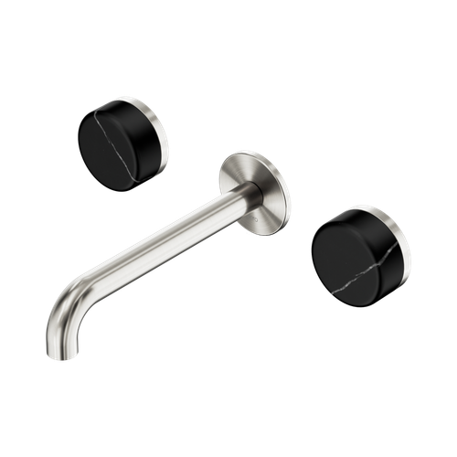 Serenity Wall Basin Set 185mm Spout with Marquina Black Handle Brushed Nickel [309286]