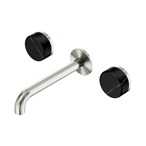 Serenity Wall Basin Set 185mm Spout with Marquina Black Handle Brushed Nickel [309286]
