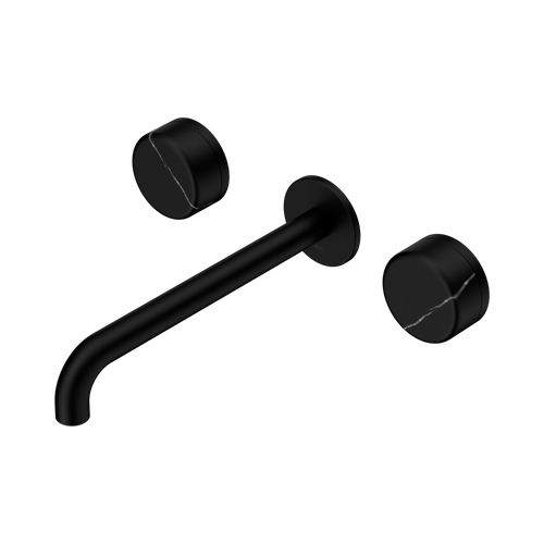 Serenity Wall Basin Set 220mm Spout with Marquina Black Handle Matte Black [309314]