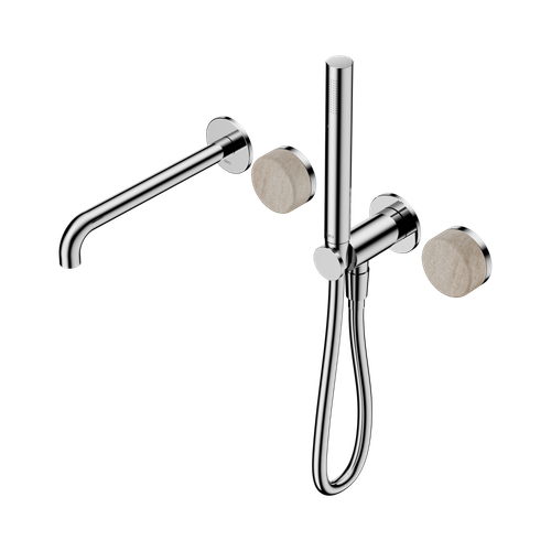 Serenity Progressive Shower System with Spout with Rome Travertine Handle and Slim Shower Chrome [309378]