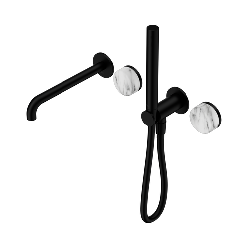 Serenity Progressive Shower System with Spout with Arabescato Corchia Handle and Slim Shower Matte Black [309386]