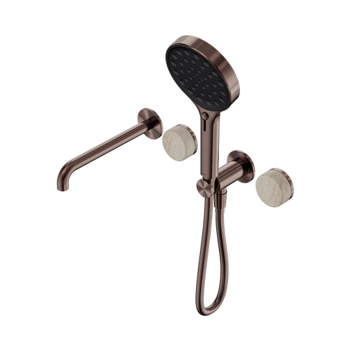 Serenity Progressive Shower System with Spout with Rome Travertine Handle and Serenity Hand Shower Brushed Bronze [309435]
