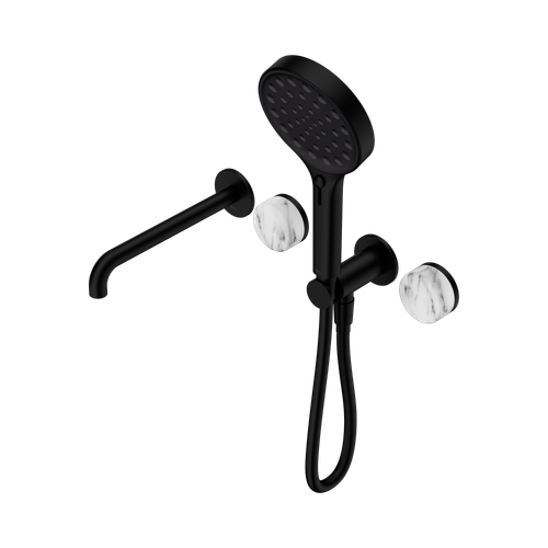 Serenity Progressive Shower System with Spout with Arabescato Corchia Handle and Serenity Hand Shower Matte Black [309446]