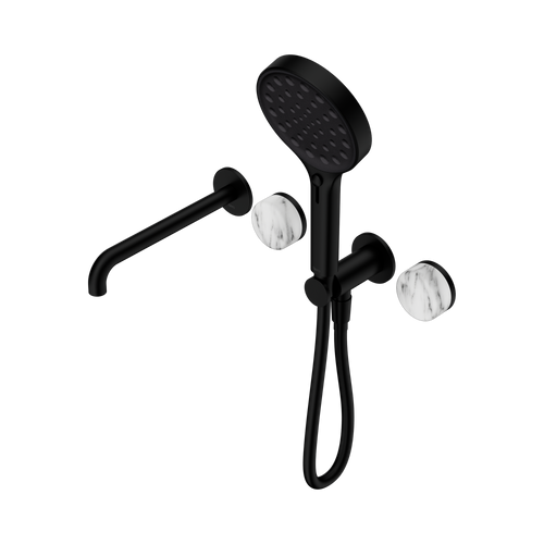 Serenity Progressive Shower System with Spout with Arabescato Corchia Handle and Serenity Hand Shower Matte Black [309446]